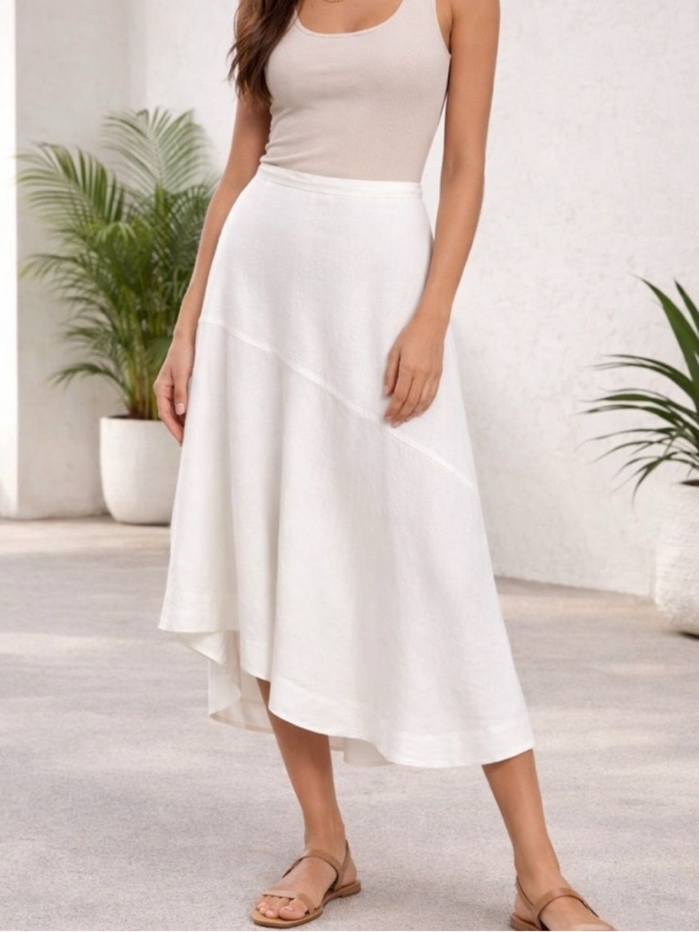 NIC+ZOE Asymmetrical White Midi Skirt